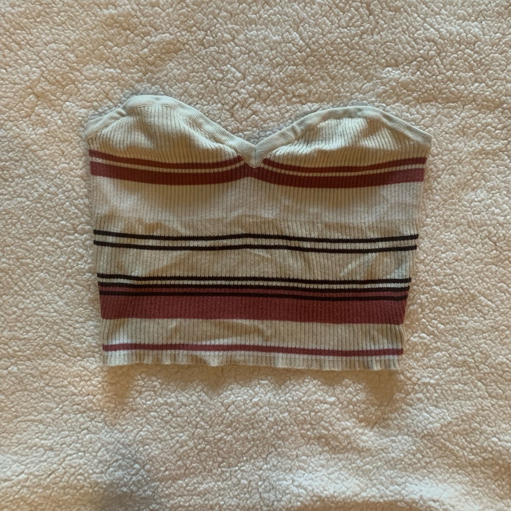 Striped sweater ribbed strapless crop top